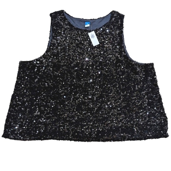 🆕 Old Navy Womens XL Black Sequin Boxy Tank Top Shirt Blouse Dressy Sexy NWT - Picture 1 of 3